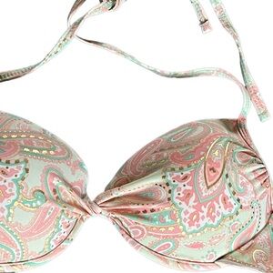 Forever 21 Bikini top Pink turquoise teal pastel paisley Molded Cups 26"